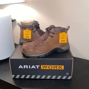 Brown and Cheetah Print ​Round Composite Toe Work Boot. NEW